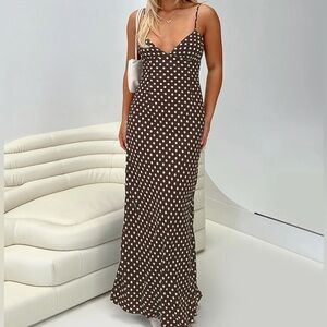 Princess Polly Brown Polka Dot Maxi Dress